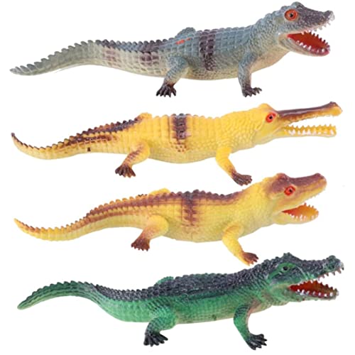 Grtheenumb Krokodil -Figur -Spielzeug Plastik -Alligatorspielzeug Künstliches Tierspielzeug für Bildungsspiele Kinder Kinderpartydekor (gelb, grün, grau) wie Halloween Decoration 4PCs, von Grtheenumb