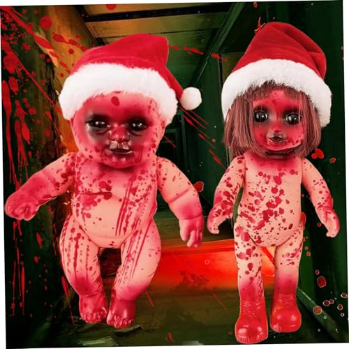 Grtheenumb Living Dead Dolls, 2 PCs gruselige Puppe Bloody gestorbene Mädchen & Boy Halloween Scary Haunted Doll hängende PVC tragbare Horrorpuppen für Haunted House, Streichspiel, Scary Doll von Grtheenumb