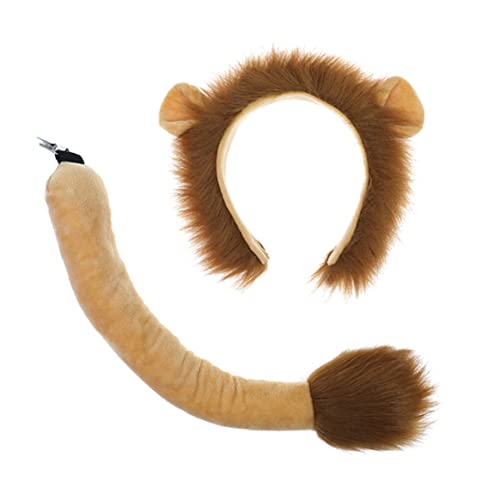 Grtheenumb Löwen Kostümset, Lions -Ohren Stirnbandkostüm für erwachsene Plüschohren und Heckstierohren für Halloween -Cosplay -Party -Accessoires von Grtheenumb