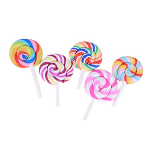 Grtheenumb Mini Lollipop Toys Künstliche Simulation Regenbogen Süßigkeiten Süßigkeiten Dollhouse Handwerk Dekorationen 5pcs Lollipop von Grtheenumb