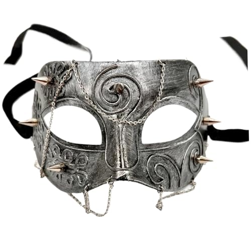 Grtheenumb Oni -Maske, Maskerade -Maske mit Kette für Männer und Frauen mittelalterliche Punkmaske Retro Erwachsene Mardi Gras Mask für Mascarade Ball, Mardi Gras und Halloween Party, Punkmaske von Grtheenumb