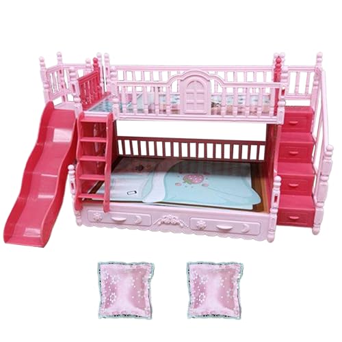 Grtheenumb Puppenbettbett 1Set mit Leiter und Zwei kleinen Kissen süße DIY Doll House Accessoires und Möbel Kunststoff Künstliche Puppe Etagenbett Mini Möbel für Kinder, Puppenbettbett von Grtheenumb