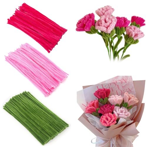 Grtheenumb Rohrreiniger Blumen, Fuzzy Sticks, 3 Pack 3 Farben Flexible Fuzzy -Sticks, 12 -Zoll -Rohrreiniger Handwerk, DIY Pipe Cleaner Chenille Stiele für Kunst- und Handwerksbedarf von Grtheenumb