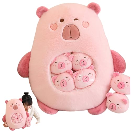 Grtheenumb Snack Kissen, Capybara Plüsch, Capybara Plüsch mit 6 abnehmbaren Mini -Capybara im 14x18 -Zoll -Snack -Kissen Baumwoll -Fülle entzückender kuscheliger Capybara -Kissen für Kinder, Style 2 von Grtheenumb