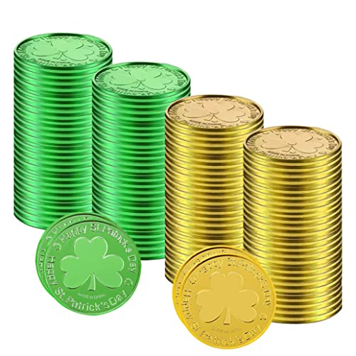 Grtheenumb St. Patrick's Day Coin Plastik Shamrock Coin 3-Blattmünze für Partyversorgung 100pcs Gold Green, St. Patrick's Day von Grtheenumb