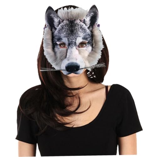 Grtheenumb Tiermaske, Wolfsmaske, halbe Gesichtsmaske Werwolf Dress Up Face Maske Pelzige Tiermaskerade Maske für Cosplay -Party, Therian Mask von Grtheenumb