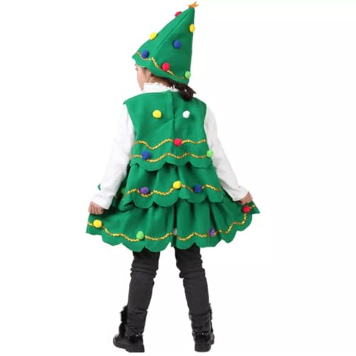 Grtheenumb Weihnachtsbaum -Outfits, Weihnachtsbaumkinderkostüm -Outfit, Weihnachtsbaumkleid und Hut mit Kostümkleid für Kleinkindmädchen für 47,24 Zoll groß, Baumhut -Outfits von Grtheenumb