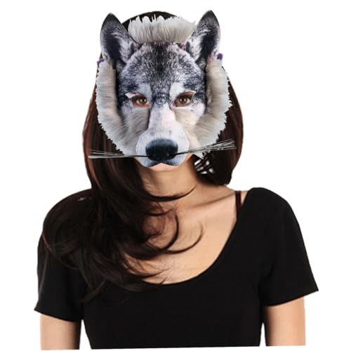 Grtheenumb Wolf Maske, halbe Gesichtsmaske Werwolf Dress Up Face Maske Pelzige Tier Maskerade Maske für Cosplay -Party von Grtheenumb