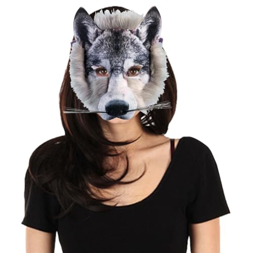 Grtheenumb Wolf Maske, halbgesichtliche Tiermaske mit elastischem Riemen, pelzige Therian-Maske, 8,3x6.7x3.2 Lustige Cosplay-Kostümmaske für Maskerade-Party, Tiermaske von Grtheenumb