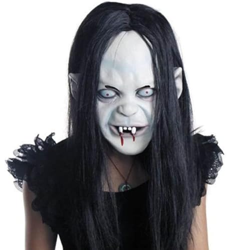 Halloween Horror Grimace Ghost Maske Scary Zombie Emulsion Haut mit Haaren (schwarzes Haar), 25 * 21 cm, Kamala Harris Maske Halloween von Grtheenumb