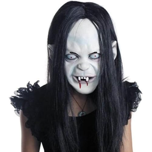 Halloween Horror Grimace Ghost Maske Scary Zombie Emulsion Haut mit Haaren (schwarzes Haar), 25 * 21 cm Haloween Zombie Maske von Grtheenumb