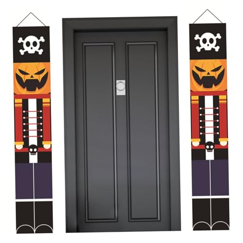 Halloween -Tür -Banner 11.81x70,87 Zoll 1 Paar Halloween Veranda Banner Trick oder Veranda Schilder mit Kürbisschädel Muster Willkommenszeichen für Haustür Halloween Dekorationen Halloween Tür Banner von Grtheenumb