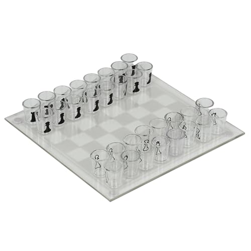 Klares Schachkess -Set, 10 x 10 Zoll Glasschachbrett mit 32 PCS -Tassen Schachstücken, Trinkschottenschach -Set, lustige Schachsets für Erwachsene, Kinderschotterschach -Set von Grtheenumb