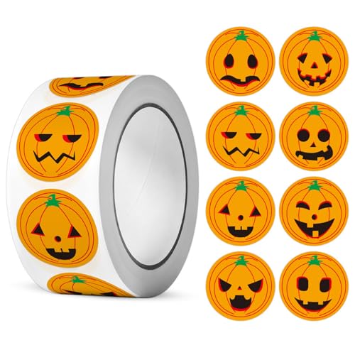 Kürbisaufkleber 1 Roll (500pcs) 8 Ausdrücke Aufkleber Roll Entzückende Halloween -Aufkleber für Süßigkeitengeschenke, Kindertag, Kürbisparty, Halloween -Party -Dekorationen, Kürbisaufkleber von Grtheenumb