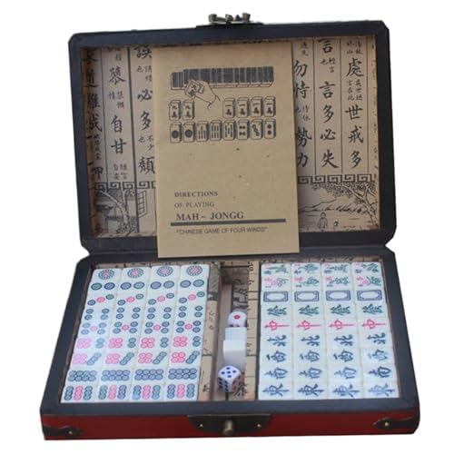 Mahjong Tiles Set Antique Chinese Mahjong Game Set tragbares Reisen Mahjong -Set mit Aufbewahrungsbox, Anweisungen, Würfel und Ersatzfliesen Mahjong Set, 0,9 x 0,6 x 0,5 Zoll für jede Kachel -Mahjong von Grtheenumb