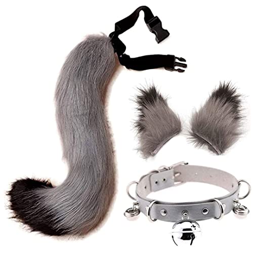 Plüsch Wolf Ohren Accessoire, Kunstfell Pelzwolf Wolf Tail Kit mit Ohren und Glockenkragen für Kinder, Mädchen, Jungen, Teenager, Frauen, Kinder, Party 3PCS Halloween Ohren von Grtheenumb