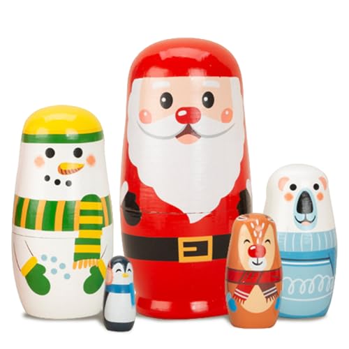 Russische Nistpuppen, Weihnachtsnistpuppen, 5pcs Wood Russische Nistpuppen, süßer Schneemann Santa Claus Elk Russische Puppe, Nisting Spielzeug für Kinder Urlaubs Geburtstag, Weihnachtsnistpuppen von Grtheenumb