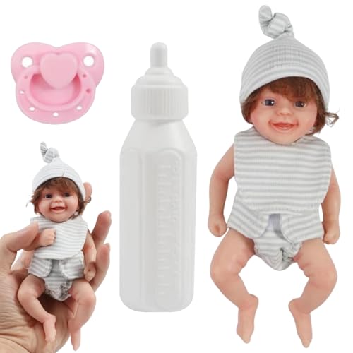 Silikon -Babypuppe, Mini -Babypuppen, 6 niedliche realistische offene Augen Neugeborene Babypuppe, flexible Silikon -Babypuppe mit Flaschen und Schnuller, tragbarer Mini Silicon Ganzkörperbabypuppe f von Grtheenumb