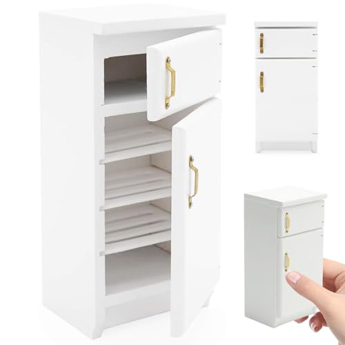 Spielzeugkühlschrank, 1/12 Maßstab Accessoires 2.4x2.1x5.1 '' Holzspielzeugkühlschrank mit funktionierender Tür funktionaler Speicherpuppenhaus Küchenmöbel für DIY Dollhouse -Liebhaber, Dollhouse Kit von Grtheenumb