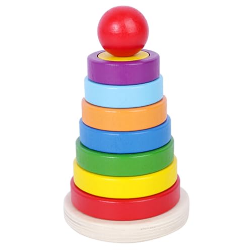 Spinnspielzeug, Spinning Stapler Spielzeug 4 x 6 Zoll Holz Regenbogen Stacker Geometrische runde Baby -Stapelringe Lernen Spinnenspielzeug sicherer Early Education Puzzle Assembly Spielzeug für Kinde von Grtheenumb