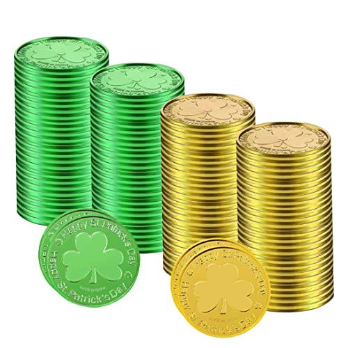 St. Patrick's Day Coin Plastik Shamrock Coin 3-Blattmünze für Partyversorgung 100pcs Gold Green Shamrock Kobold von Grtheenumb