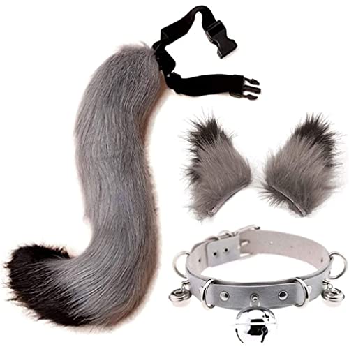 Wolf Cosplay Kostümset, Fox Wolf Tail Kit mit Ohren und Glocken Halsband Animal Tail Kit für Kinder, Mädchen, Halloween -Party Jungen von Grtheenumb