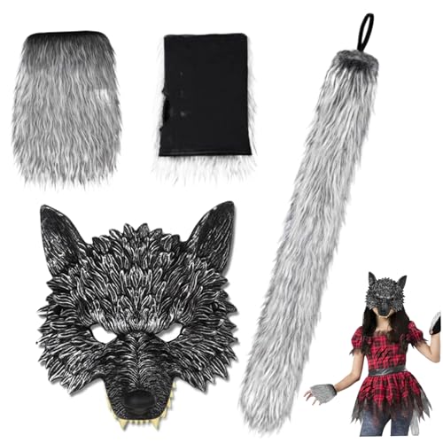 Wolf Ohren und Schwanz, therianische Maske und Schwanz, realistische pelzige Halloween Therian Fuchs Ohren und Schwanzkatze Kostüm für Erwachsene für Maskerade -Kostüm von Grtheenumb