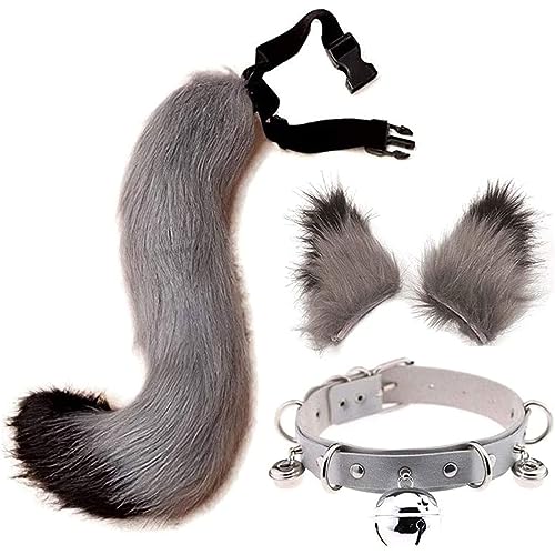 Wolf Ohrs und Tail Kit, Pelry Tail Kit mit Ohren und Glockenkragen Wolf Kostüm Set für Halloween -Party -Cosplay -Accessoires von Grtheenumb