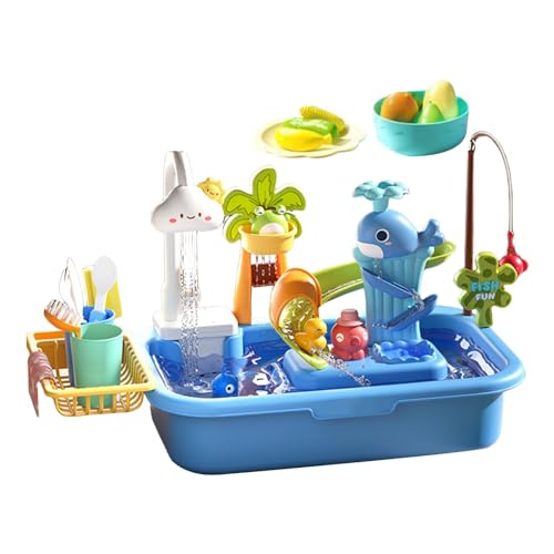 Spielen Sie Waschbecken mit fließendem Wasser, Kinder-Geschirrspülerspielzeug - Magnetisches Angelspiel, schwimmendes Spielzeug | 4-in-1-Spielzeug für Kleinkinder und Mädchen, von Gruwkue