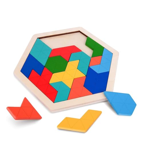 Hölzernes Sechseck-Puzzle,Hölzerne Muster Blöckeset,Geschicklichkeitsspiel AusHochwertigemholz,Geschicklichkeitsspiel Aus Hochwertigem Holz,Fördert Räumliche Vorstellungskraft Und Logisches Denken F von Gsedaox