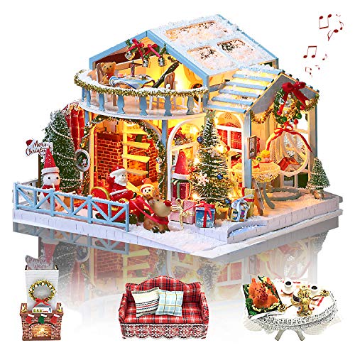 GuDoQi Miniatur Haus Weihnachtsnacht, DIY Puppenhaus Miniatur mit Möbeln und Musik, Handgemachtes Geschenk für Weihnachten von GuDoQi