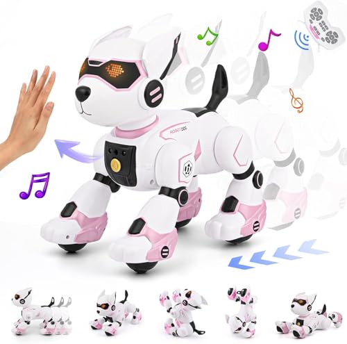 GuKKK Roboter Hund Kinder Ferngesteuerter Spielzeug, Fernsteuerung Haustier Roboterhund, Programmierbarer Roboterhund Spielzeug, Gestensteuerung Interaktive Berührung Tanzmusik Nachahmung RC (Rosa 2) von GuKKK