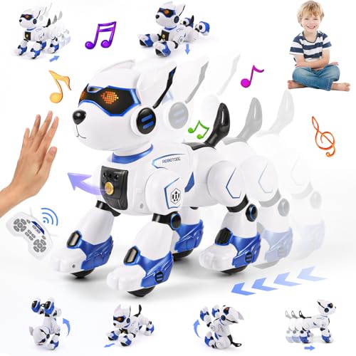 GuKKK Roboter Hund Kinder Ferngesteuerter Spielzeug, Fernsteuerung Haustier Roboterhund, Programmierbarer Roboterhund Spielzeug, Gestensteuerung Interaktive Berührung Tanzmusik Nachahmung RC (Blau 2) von GuKKK