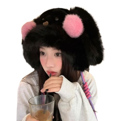 Guaber Pelziger Cartoon-Kopfbedeckung mit Rouge für Millennial-Cosplay, pelziger Hut mit Ohren, übergroße Kopfbedeckung für Winter-Cartoon Guaber Pelziger Cartoon-Kopfbedeckung mit Rouge für Millennial-Cosplay, pelziger Hut mit Ohren, übergroße Kopfbedeckung für Winter-Cartoon von Guaber