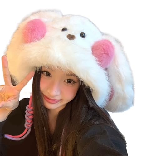 Guaber Pelziger Cartoon-Kopfbedeckung mit Rouge für Millennial-Cosplay, pelziger Hut mit Ohren, übergroße Kopfbedeckung für Winter-Cartoon Guaber Pelziger Cartoon-Kopfbedeckung mit Rouge für Millennial-Cosplay, pelziger Hut mit Ohren, übergroße Kopfbedeckung für Winter-Cartoon von Guaber