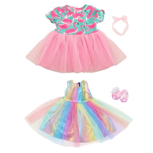 Puppenkleidung,Guador 4-teiliges/2-teiliges Set Puppenkleidung 43 cm Baby Puppenkleidung Zubehör Kleidung Kleidung 43 cm Puppen Regenbogen (Flamingo+Rainbow Rock Set, 4-teilig) von Guador