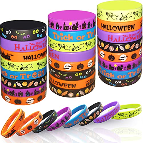 GuassLee Halloween-Silikonarmbänder, Gummiband, Armbänder, Halloween-Zubehör, Geschenk für Kinder, Urlaubsdekoration, Handgelenkband, Partyzubehör, Gastgeschenke, 8 verschiedene Muster, 40 Stück von GuassLee