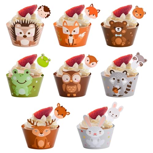 24 Tier Cupcake Wrapper Papier, Waldtiere Kuchen Deko, Waldtiere Kuchendeckel Tier Cake Topper Kuchen Deko für Kinder Geburtstag Party, Dschungel Safari Party, Hochzeit Kuchen Deko Dekoration Supplies von Gudalea