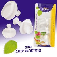 Dekor-Ausstecher Blätter, 1 Fondant-Form für Fooddeko mit Auswerfer von Günthart