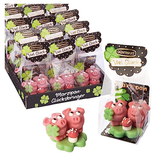 Günthart 15 Marzipan Schweinchen auf Kleeblatt, im Cellophanbeutel einzeln verpackt mit Zutatenliste mit je 27 gr, 1er Pack (405 gr) von Günthart