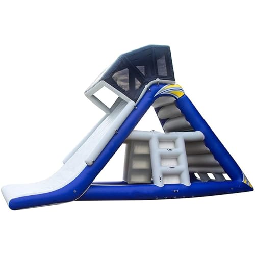 Camping Strand Aktivität See Wasserspiel Luftdichtes Aufblasbares Schwimmendes Wasserdreieck Multifunktionaler Klettergurt Rutsche Mit Sicherheitsnetz,5mx8mx4m,White von Gueploer