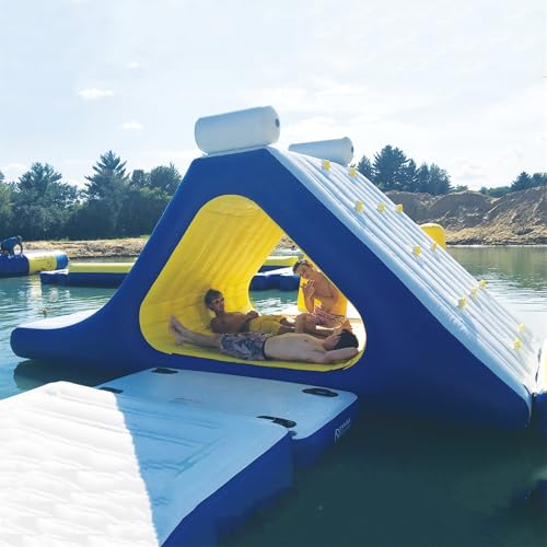 See aufblasbare schwimmende Wassertrampolin Park Dreieck Wasserrutsche für Erwachsene und Kinder Kletterrutsche mit Luftpumpe,5.1m/17Ftx2.1m/7Ftx2.4m/7.8Ft,White von Gueploer