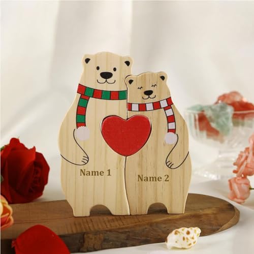 Holzpuzzle mit Namen und Namen, Gedenkgeschenk, Tierfamilie, Weihnachtsschmuck, individueller Namen, Bärenpuzzle für Mutter, Vater, Mutter, Vater, personalisierbar (2 Bären) von Gufacai