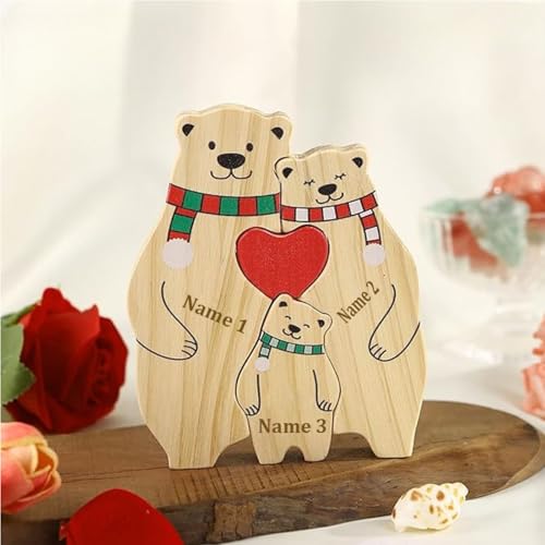 Holzpuzzle mit Namen und Namen, Gedenkgeschenk, Tierfamilie, Weihnachtsschmuck, individueller Namen, Bärenpuzzle für Mutter, Vater, Mutter, Vater, personalisierbar (3 Bären) von Gufacai