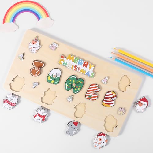 Namenspuzzle für Kinder, personalisiertes Namenspuzzle für Kleinkinder 1–3, Holzpuzzle mit individuellem Namen, 1. Weihnachts, 1 Jahr altes Mädchen, geschenk, von Gufacai