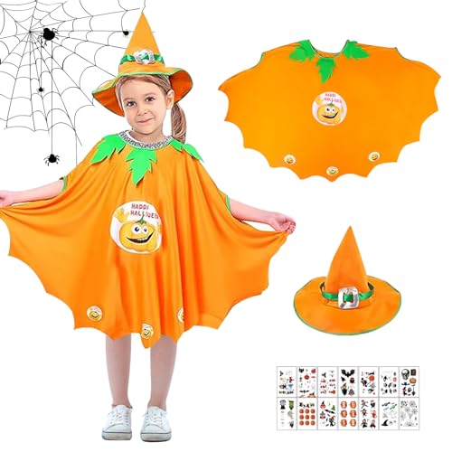 Gugatad Halloween Umhang Kinder mit Hut,Halloween Kostüm Kinder,Halloween Umhang Mädchen mit Tattoo-Aufkleber,für Halloween,Fasching, Karneval,Halloween Kostüm Mädchen für Höhe 90-150cm von Gugatad