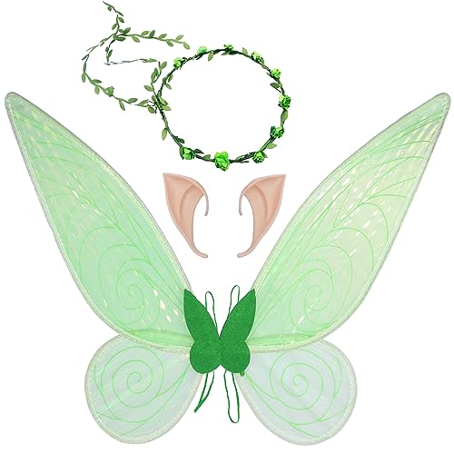 Feenflügel Schmetterlingsflügel mit Elfenohren Blumenkranz Erwachsene Flügel Kostüm Kinder Prinzessinnenflügel Damen Mädchen Flügel Kostüm Wings für Weihnachts Karneval Geburtstags Cosplay Party von GugnRyAc