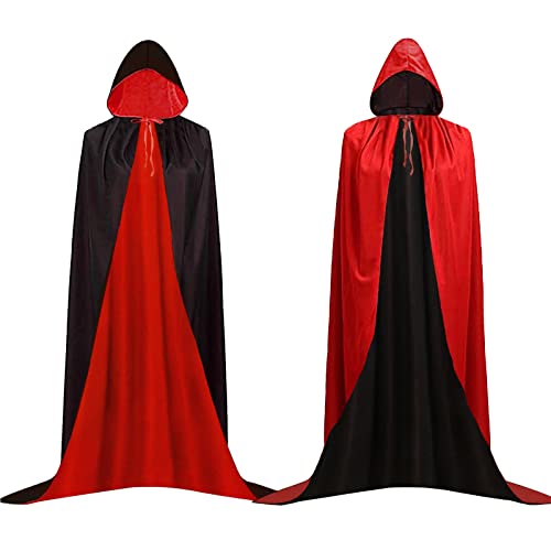 GugnRyAc Vampir Umhang mit Kapuze, Cape Vampir Kostüm, Schwarz Rot Doppelseitig mit Erwachsener für Halloween Kostüm (90CM) von GugnRyAc