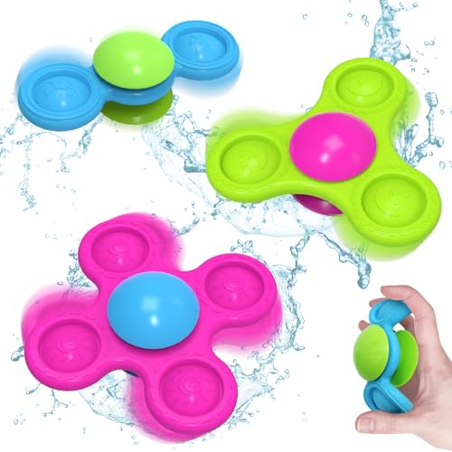 Guibola Saugnapf Spielzeug Baby 3 Stück Sensorik Spinner Baby 10 Monate+ Silikon Badespielzeug Montessori Spielzeug Reise Spielzeug Fenster Spielzeug für Jungen und Mädchen（Klassiker-Stern von Guibola