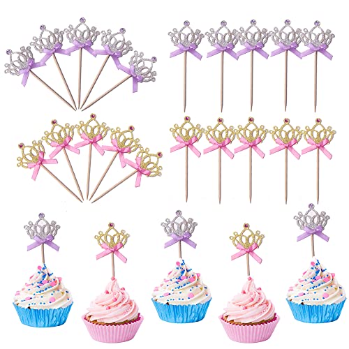 20 Stücke Biene Kuchen Topper Cupcake, Picks Tortenstecker Tortendeko, Golden Glitzer Kuchen Dekoration für Baby Mädchen Kinder Geburtstag Party Deko (Krone) von Guidre